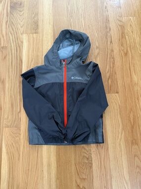 Columbia Kids Hooded Windbreaker Jacket - Gray with Orange Zip Size 4/5